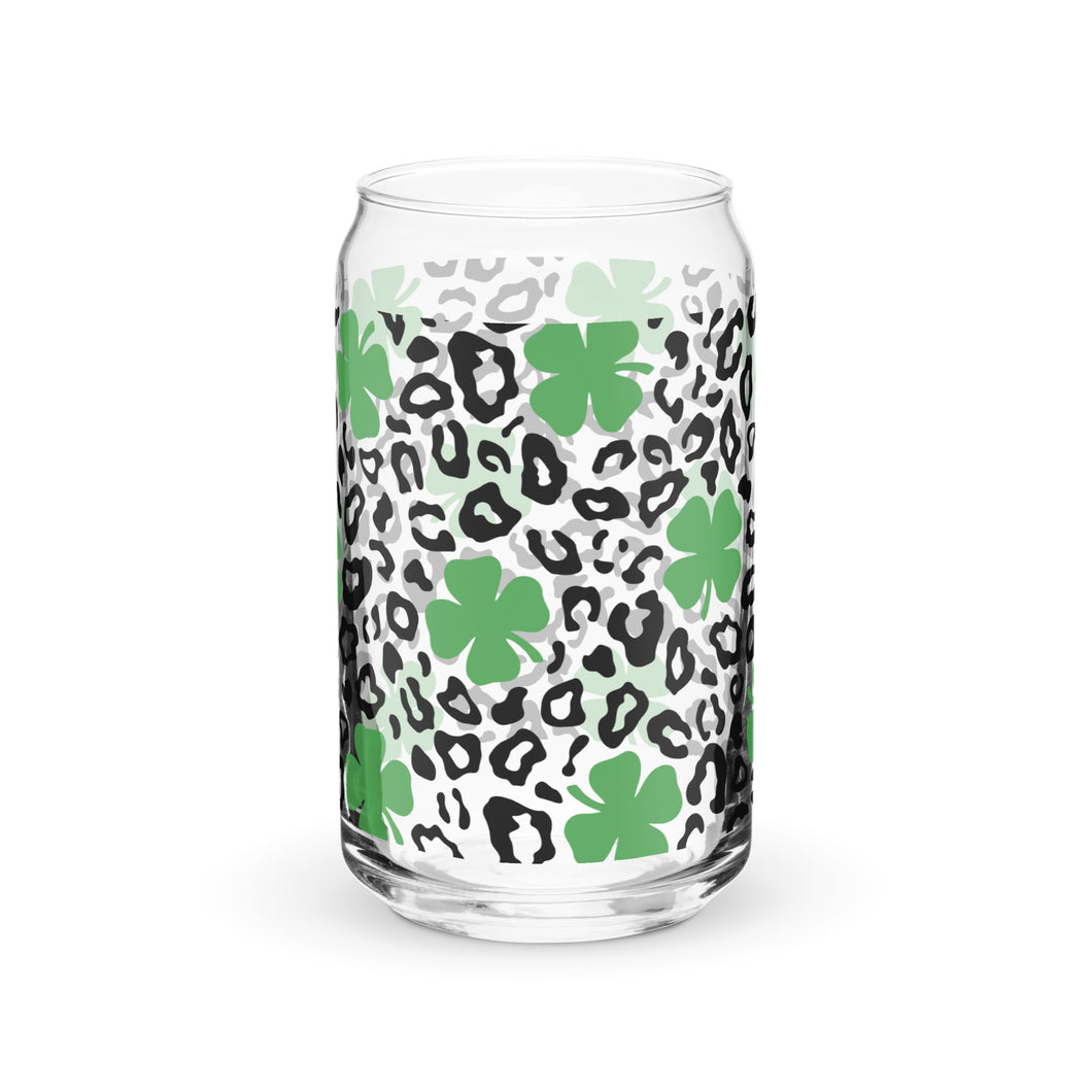 Leopard and Shamrocks Can-shaped glass