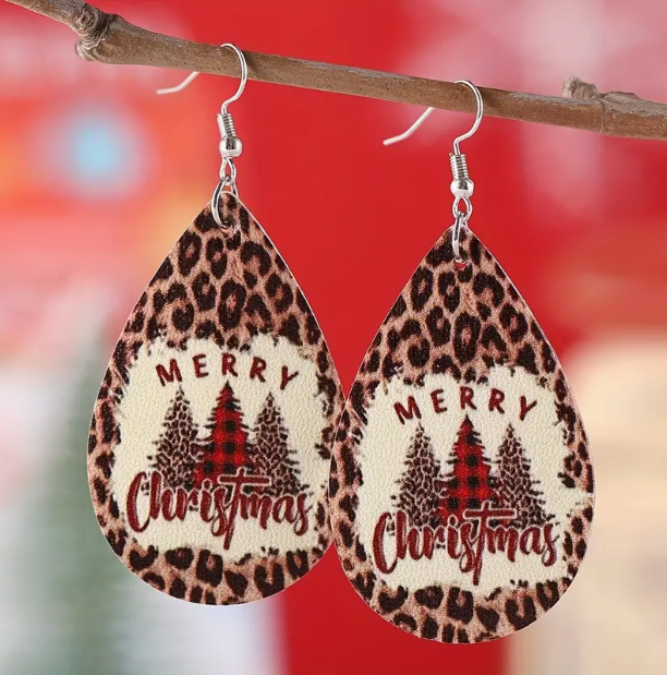 Animal Print Retro Style Christmas Earrings