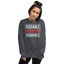 Load image into Gallery viewer, Kissable Lovable Huggable Unisex Sweatshirt
