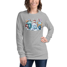 Load image into Gallery viewer, Snowmen, Snowflakes, and Drinks Unisex Long Sleeve Tee
