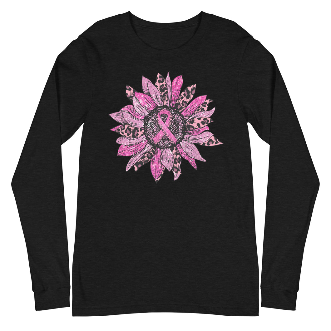 Breast Cancer Leopard Flower Unisex Long Sleeve Tee