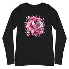 Load image into Gallery viewer, Breast Cancer Ribbon and Flower Unisex Long Sleeve Tee
