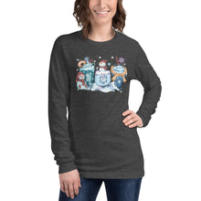 Load image into Gallery viewer, Snowmen, Snowflakes, and Drinks Unisex Long Sleeve Tee
