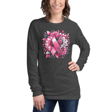 Load image into Gallery viewer, Breast Cancer Ribbon and Flower Unisex Long Sleeve Tee
