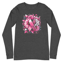 Load image into Gallery viewer, Breast Cancer Ribbon and Flower Unisex Long Sleeve Tee
