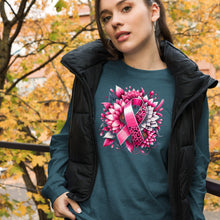 Load image into Gallery viewer, Breast Cancer Ribbon and Flower Unisex Long Sleeve Tee
