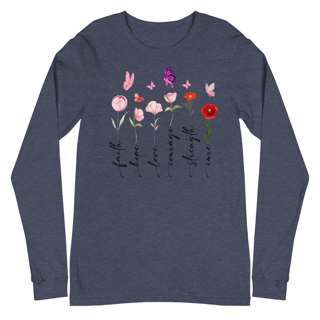 Breast Cancer Flowers Unisex Long Sleeve Tee