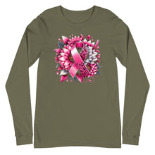 Load image into Gallery viewer, Breast Cancer Ribbon and Flower Unisex Long Sleeve Tee
