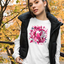 Load image into Gallery viewer, Breast Cancer Ribbon and Flower Unisex Long Sleeve Tee
