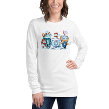 Load image into Gallery viewer, Snowmen, Snowflakes, and Drinks Unisex Long Sleeve Tee
