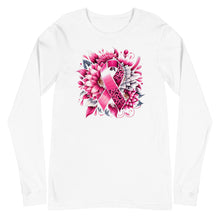 Load image into Gallery viewer, Breast Cancer Ribbon and Flower Unisex Long Sleeve Tee
