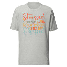 Load image into Gallery viewer, Stressed, Blessed &amp; Pumpkin Spiced Obsessed Unisex t-shirt
