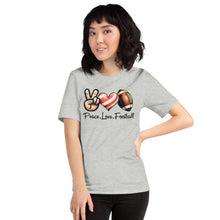 Load image into Gallery viewer, Peace Love Football (striped heart) Unisex t-shirt
