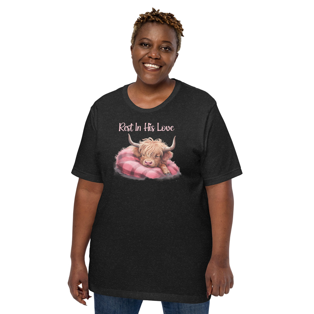 Rest In His Love (highland cow) Unisex t-shirt