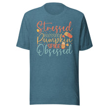 Load image into Gallery viewer, Stressed, Blessed &amp; Pumpkin Spiced Obsessed Unisex t-shirt
