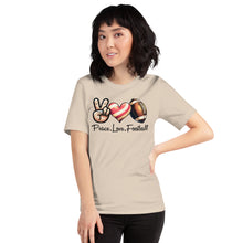 Load image into Gallery viewer, Peace Love Football (striped heart) Unisex t-shirt
