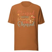 Load image into Gallery viewer, Stressed, Blessed &amp; Pumpkin Spiced Obsessed Unisex t-shirt
