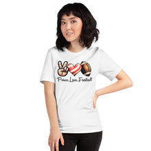 Load image into Gallery viewer, Peace Love Football (striped heart) Unisex t-shirt
