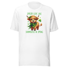 Load image into Gallery viewer, Spread Love Like Shamrocks In Spring (Highland Cows) Unisex t-shirt
