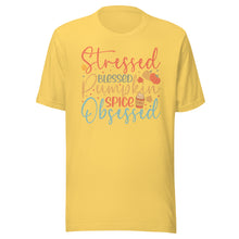 Load image into Gallery viewer, Stressed, Blessed &amp; Pumpkin Spiced Obsessed Unisex t-shirt
