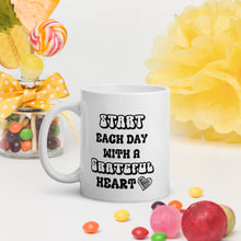 Load image into Gallery viewer, Start Each Day With A Grateful Heart (Retro Text) White glossy mug
