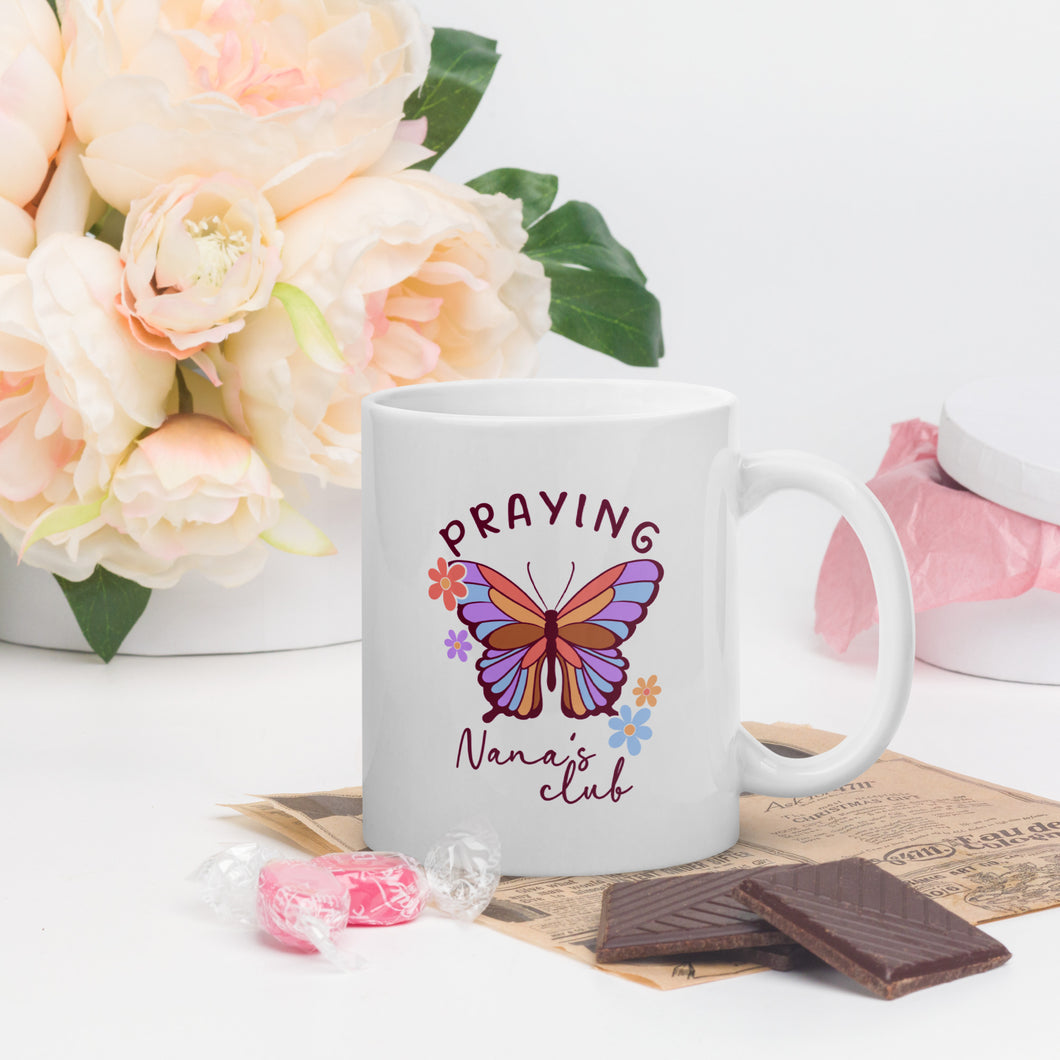 Praying Nana's Club White glossy mug