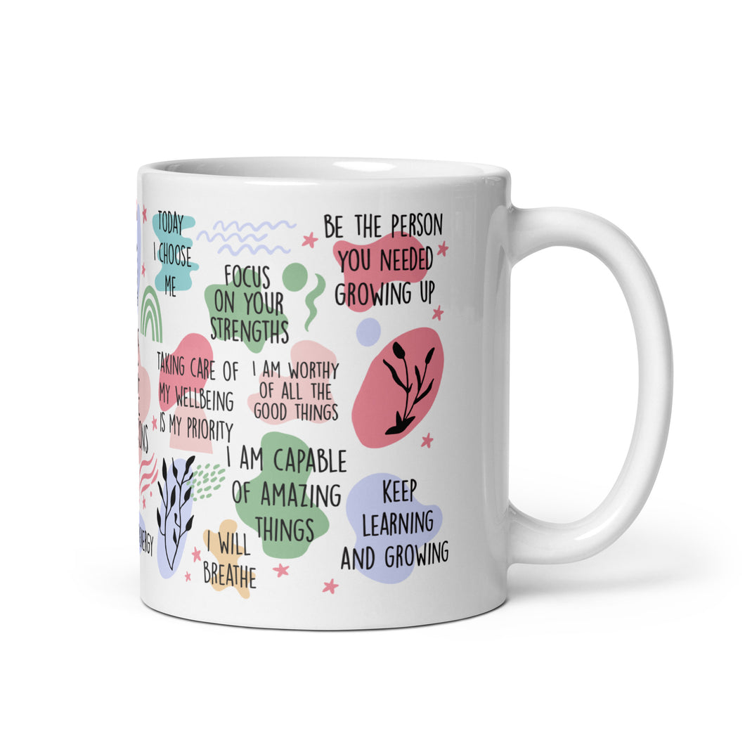 Self Love Affirmations White glossy mug