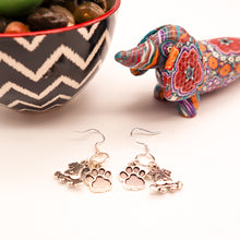 Load image into Gallery viewer, Pet Paw Silver Charm Earrings - Doggie Face and Paw
