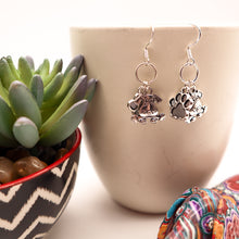 Load image into Gallery viewer, Pet Paw Silver Charm Earrings - Doggie Face and Paw
