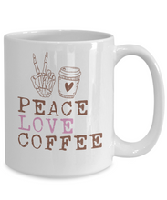 Load image into Gallery viewer, Coffee Themed Mug - Peace Love Coffee
