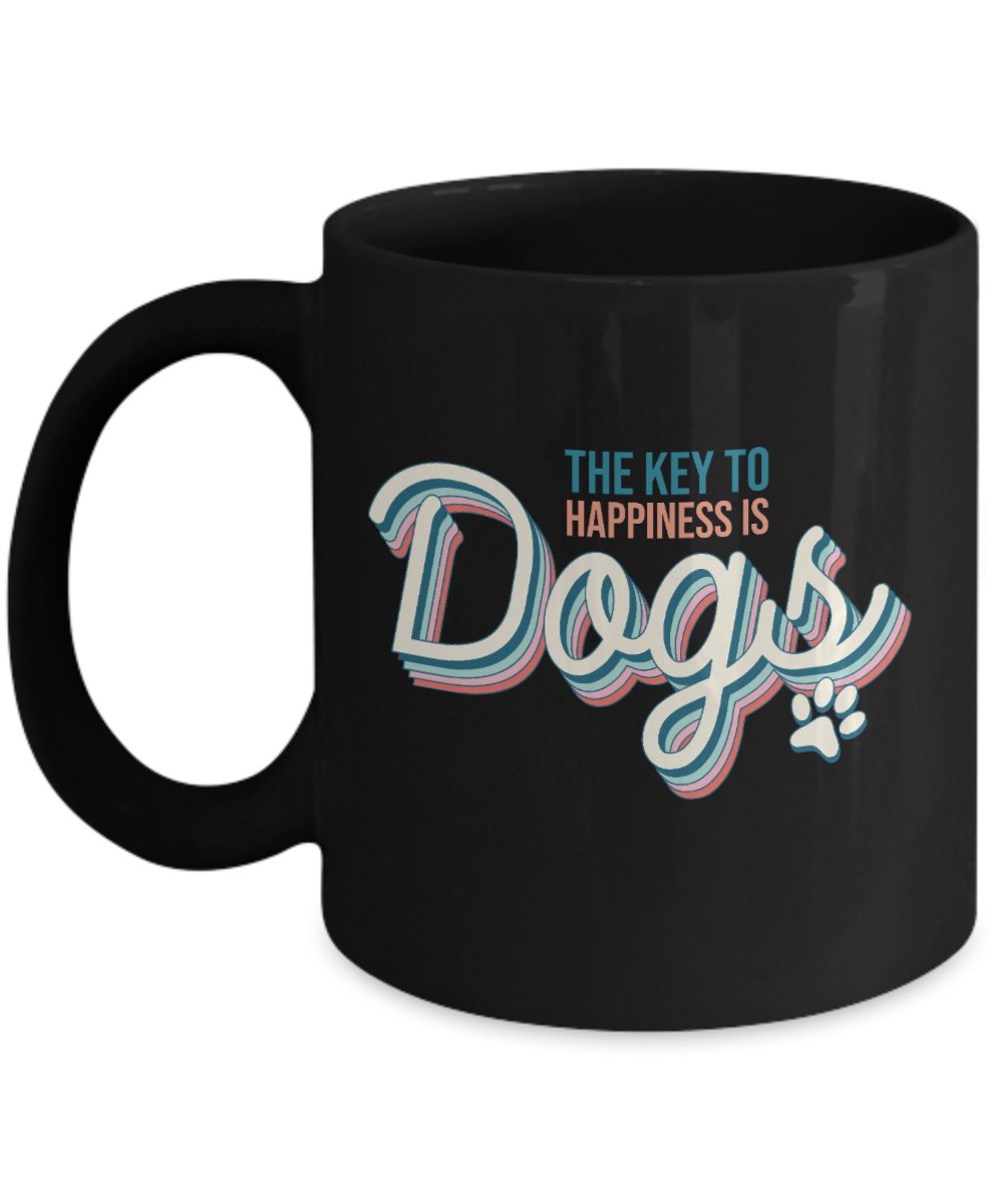 Dog Lover Mug - Key to Happiness is Dogs (Black)