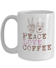 Load image into Gallery viewer, Coffee Themed Mug - Peace Love Coffee
