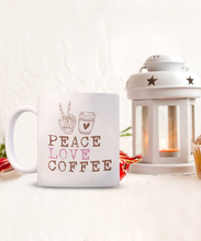 Load image into Gallery viewer, Coffee Themed Mug - Peace Love Coffee
