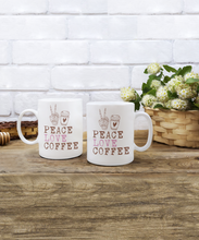 Load image into Gallery viewer, Coffee Themed Mug - Peace Love Coffee
